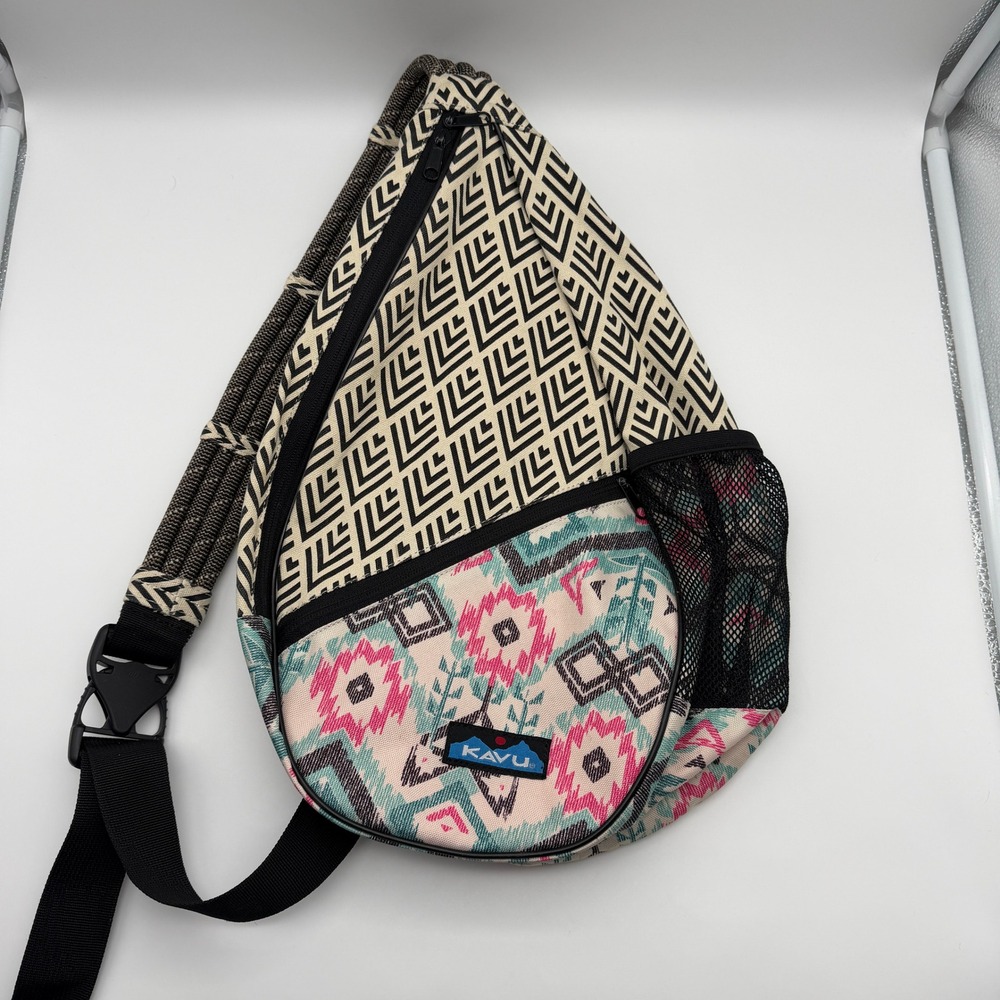 KAVU Sling Bag Rope Bag Canvas Southwest Geometric Pattern